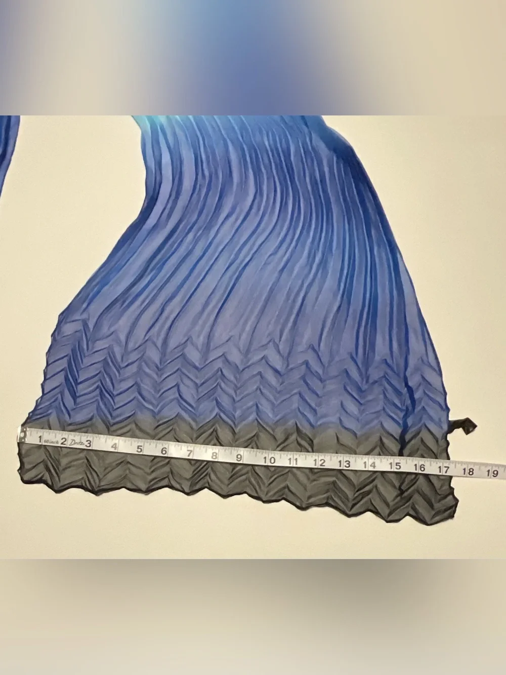 Noxiya Silk Pleated Rectangle Scarf Ombre Blue to Black 58x18 Women -